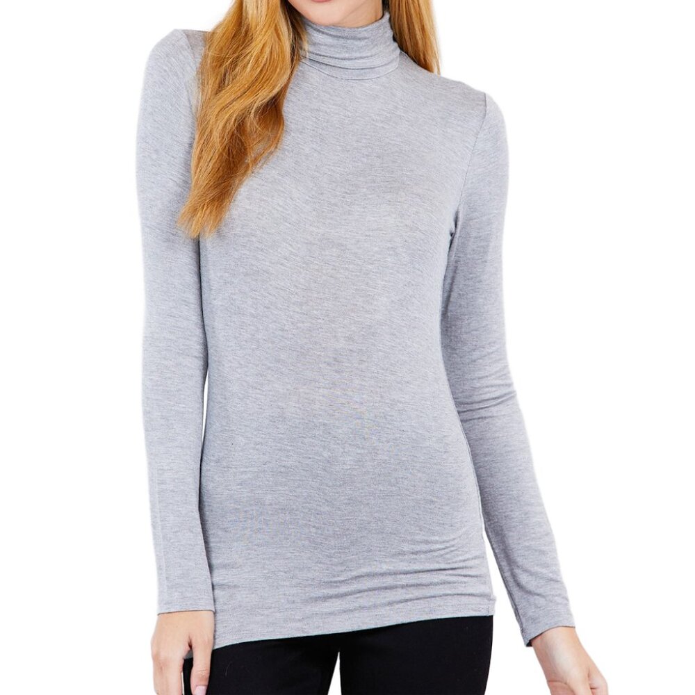 NWT- SOFT! Women's Rayon Jersey Turtleneck, Heather Gray